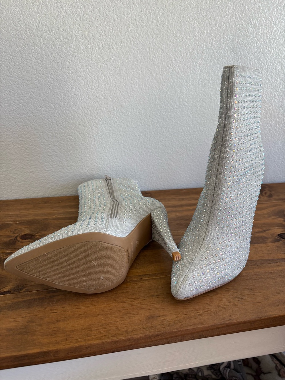 Women's Crystal Embellished White Ankle Boots